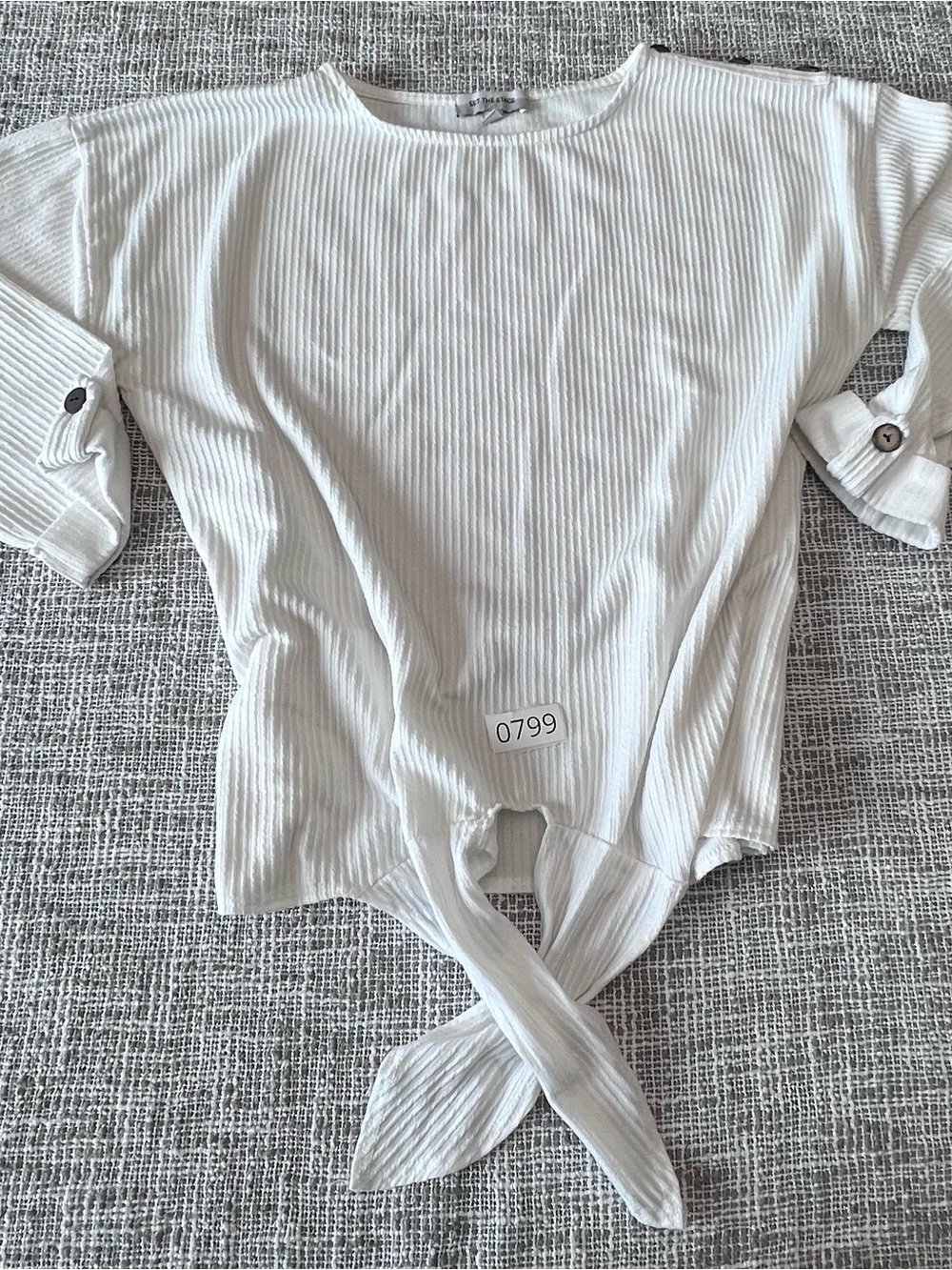 Women's White Ribbed Tie-Front Crop Top